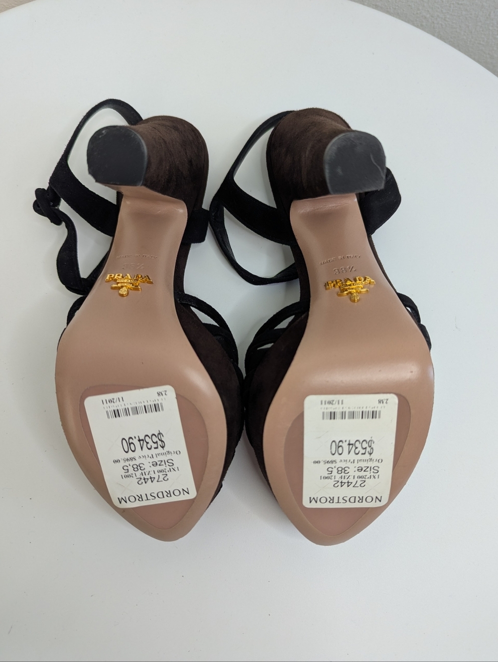 Prada Black Suede Woven Platform Sandals Sz 38.5 w/Tags - Picture 8 of 11